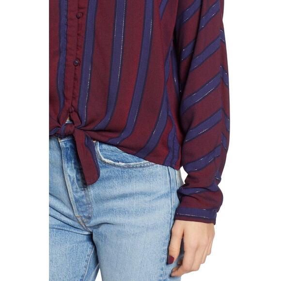 Rails Sloane Blouse in Janeiro Stripe Burgundy Navy Metallic V Neck XS - Picture 4 of 10
